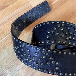 Black Leather and Brass Studded Michael Kors Belt